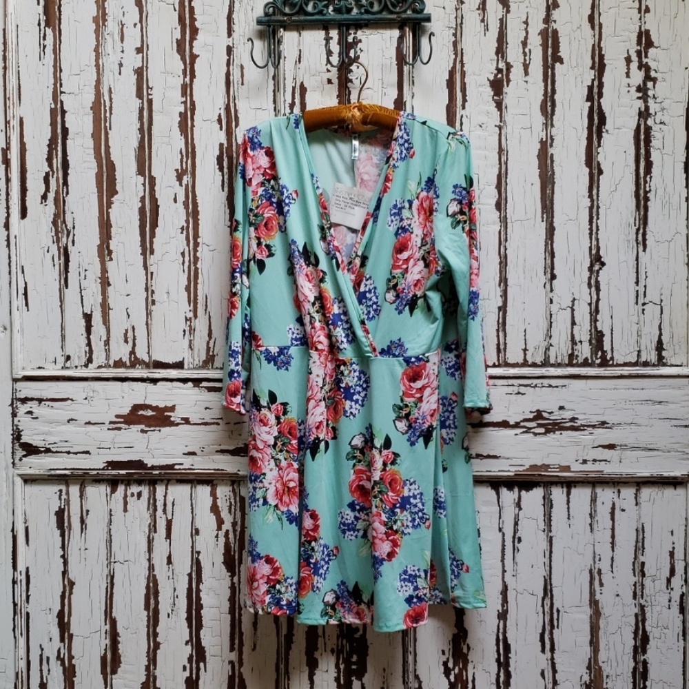 Mint green floral wrap dress